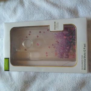 Moto G Fast Water Purple Glitter Hearts Case